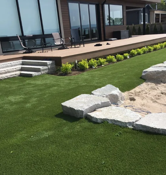 Deck, stone, beach and artificial grass